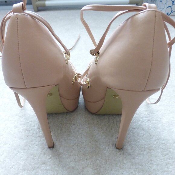 BEBE cream platform stiletto lace up pointy toe heels - Picture 5 of 11